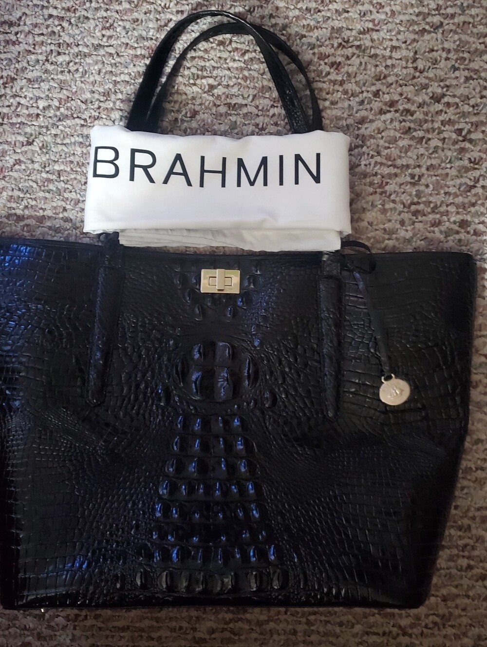 Brahmin Annika Ironwood Croc-Embossed Leather Large Tote with Gold Hardware